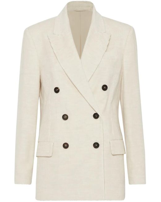 Brunello Cucinelli Natural Cotton Blend Double-Breasted Jacket