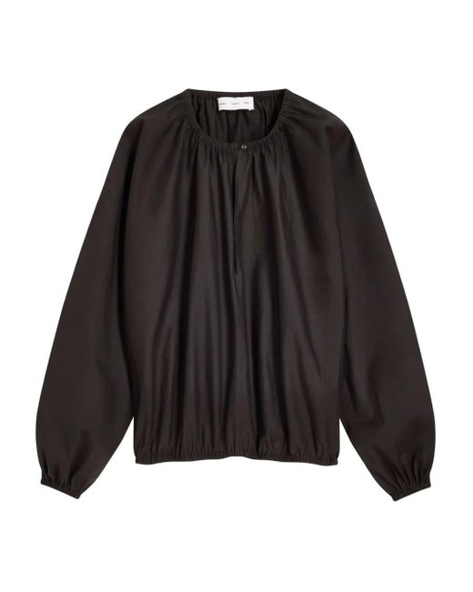 Proenza Schouler Black Gathered-Neck Balloon-Sleeve Top