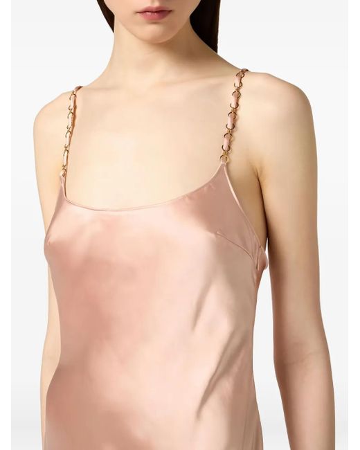 Elisabetta Franchi White Chain-Embellished Satin Maxi Dress