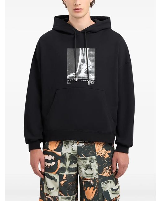 Gcds Black Graphic-Print Cotton Jersey Hoodie