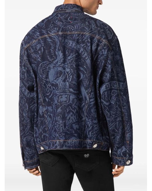 Philipp Plein Blue Tattoo Denim Jacket for men