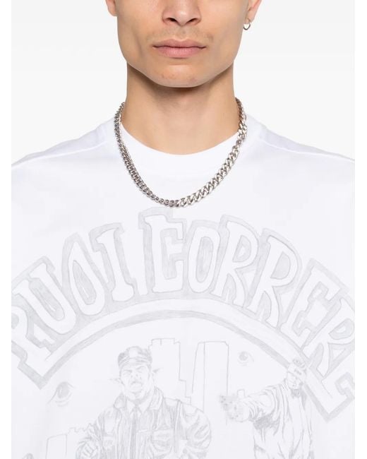 PDF White Graphic Print T-Shirt for men