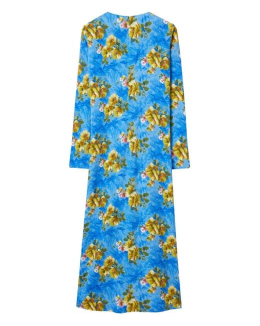 LaDoubleJ Blue Long-Sleeve Floral-Print Maxi Dress