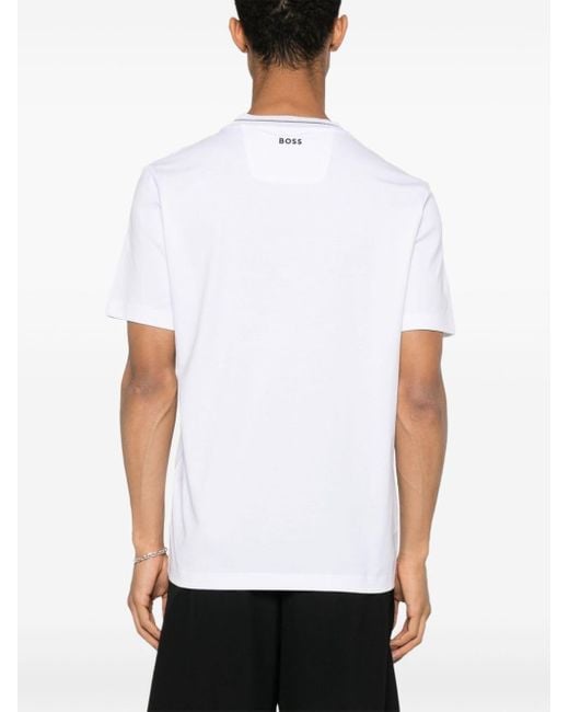 Boss White Logo-jacquard Cotton T-shirt for men