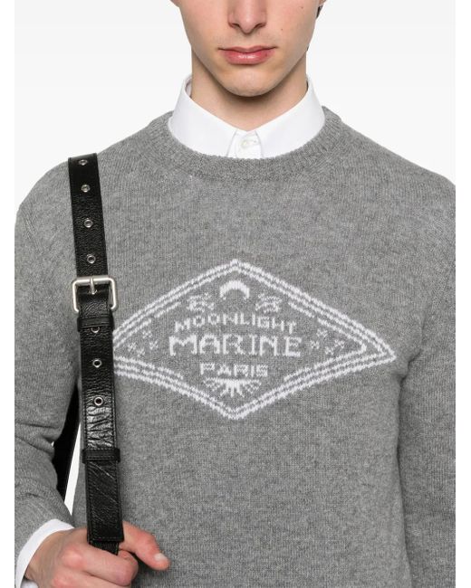 MARINE SERRE Gray Logo-Intarsia Knit Sweater for men