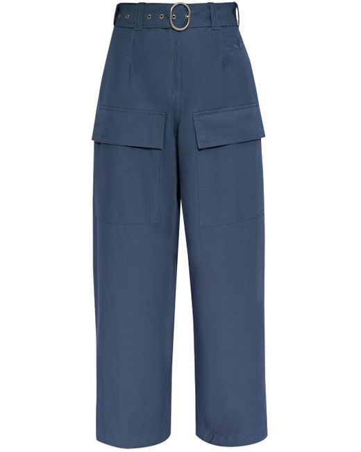 Jil Sander Blue Belted Straight-leg Cotton Trousers