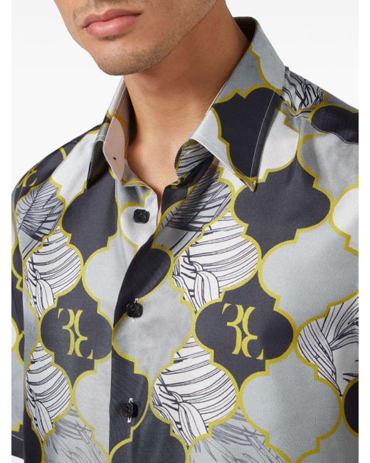 Billionaire Gray Graphic-print Silk Shirt for men