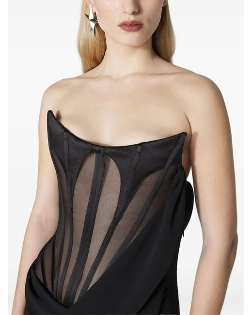 Mugler Black Corset Draped Maxi Dress