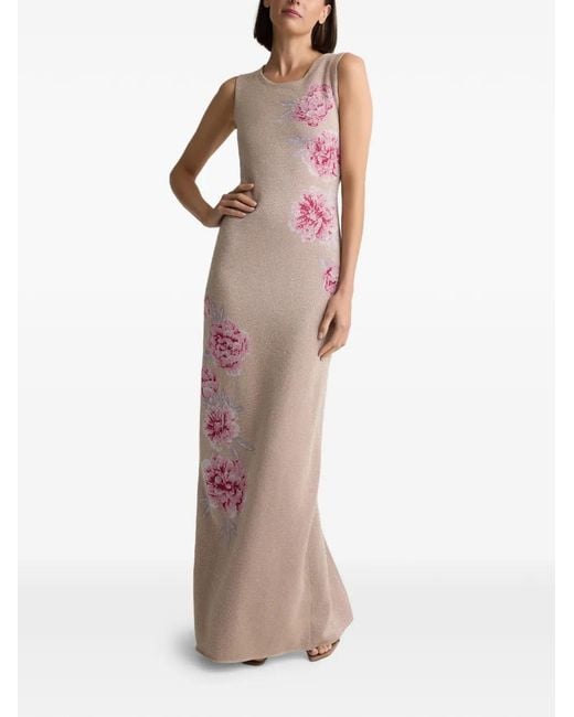 St. John Multicolor Gianna Metallic-Peony-Jacquard-Knit Dress