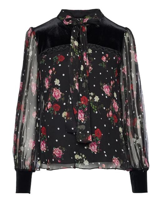 Nissa Black Printed Silk Top