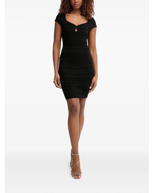 Guess Black Pointelle-Knit Keyhole Mini Dress
