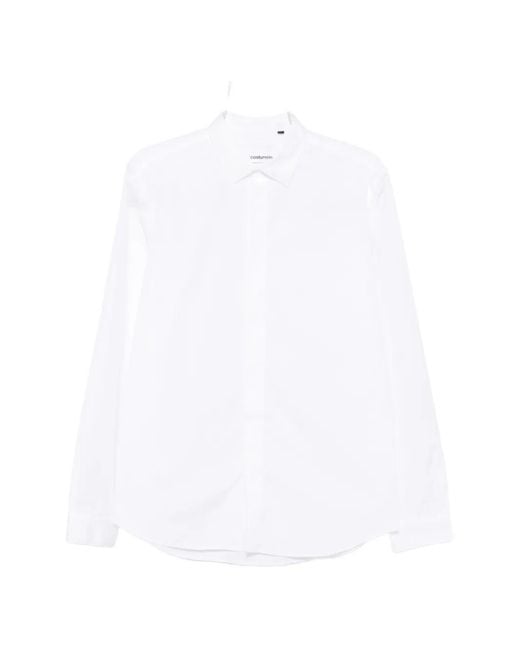 Costumein White Concealed-Placket Long-Sleeve Shirt for men