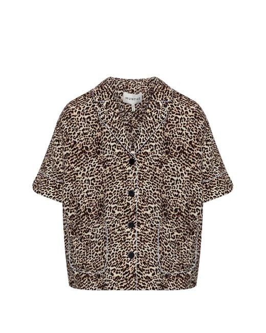 Munthe Gray Ushi Leopard-Print Contrast-Piping Shirt