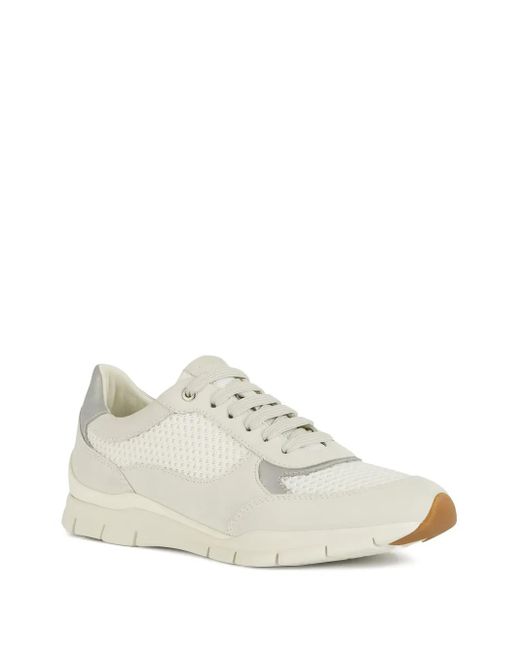 Geox White Sukie Mesh-Panel Suede Sneakers