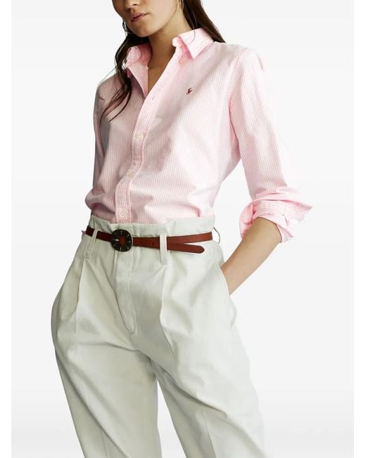 Polo Ralph Lauren Pink Striped Logo-Embroidered Shirt