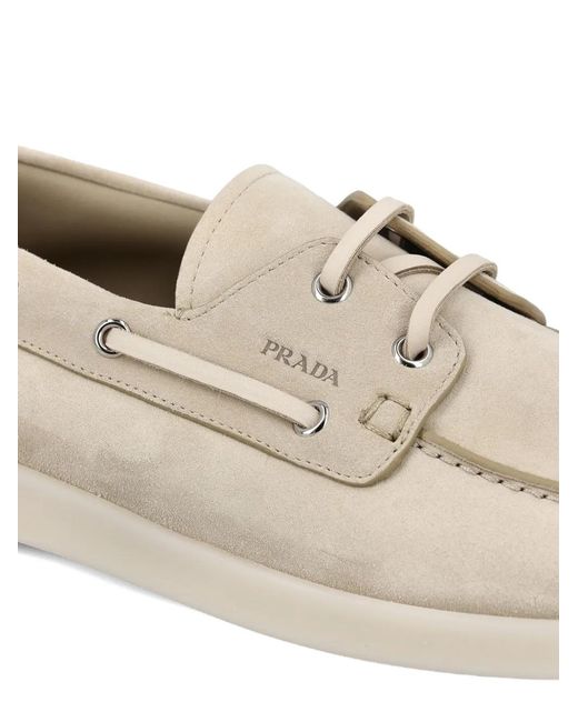 Prada White Suede Boat Shoes for men