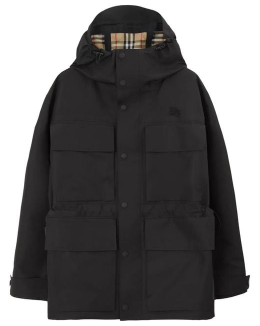Burberry Black Patch-Pocket Parka Coat for men
