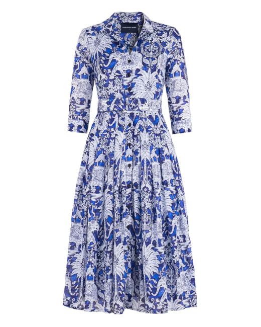 Samantha Sung Blue Audrey Elephant-Print Pleated Midi Dress