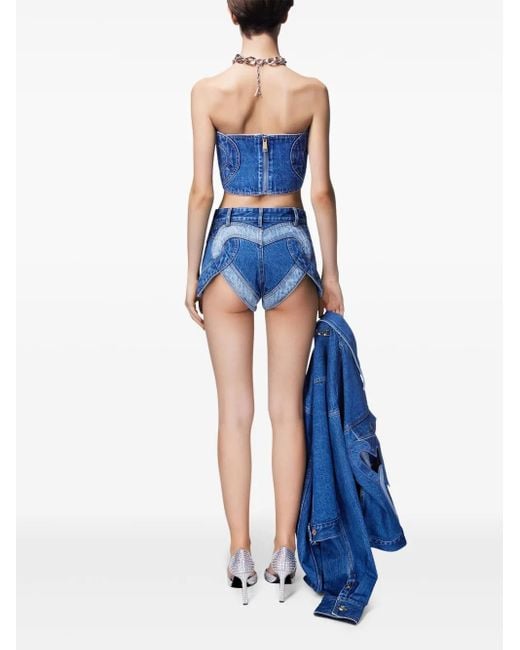 Area Blue Patchwork Heart-motif Denim Bandeau