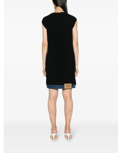 Moschino Black Logo-Patch Ribbed-Knit Dress