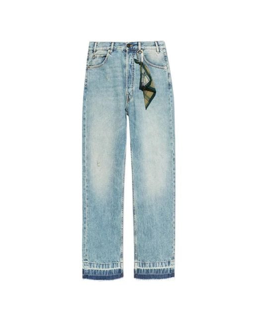 DARKPARK Blue Frayed Button Jeans for men