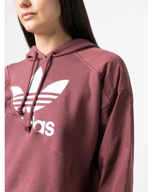 Adidas Red Cropped Drawstring Hoodie