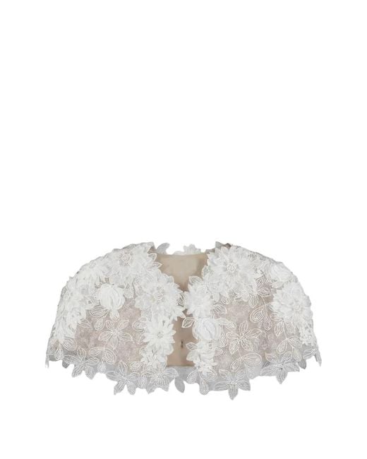 Gemy Maalouf White Floral-Lace Bolero