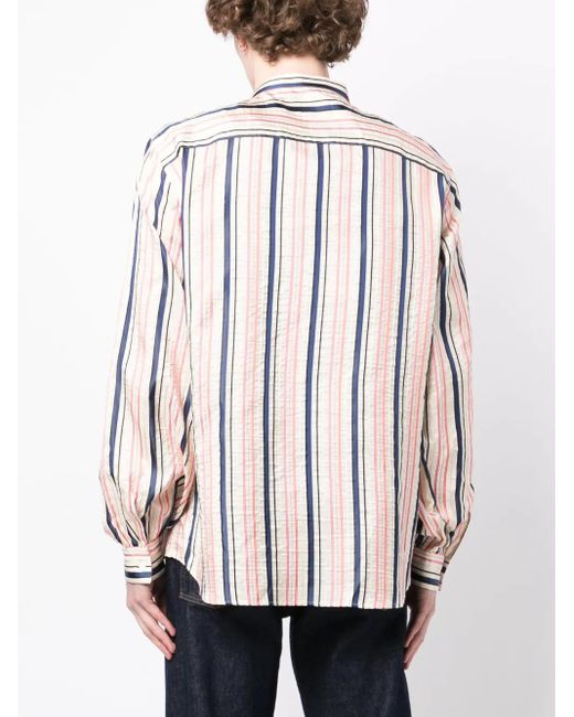 メンズ Bally ストライプ シルクシャツ Natural