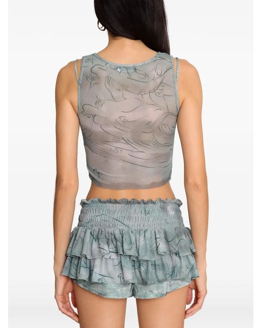 Amir Slama Blue X Jade Picon Tie-Detail Print Blouse
