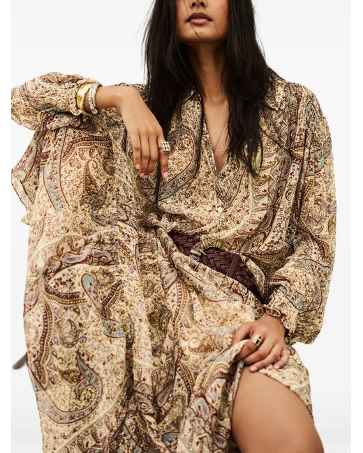 Ba&sh Natural Cali Paisley-Print Tiered Maxi Skirt