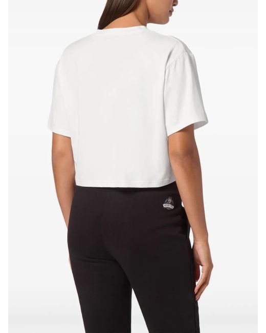 T-Shirt Crop À Col Rond Philipp Plein en coloris White