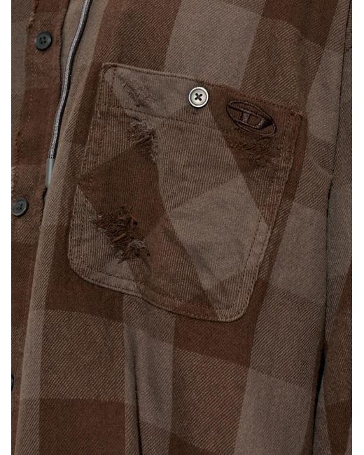 DIESEL Brown Distressed Hooded Shirt for men