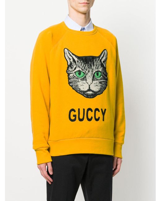 Gucci Cat Appliquéd Sweatshirt in Yellow for Men | Lyst Australia