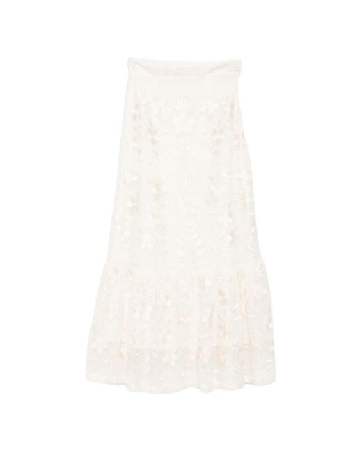 Antik Batik White Carioca Floral-Embroidered Maxi Skirt