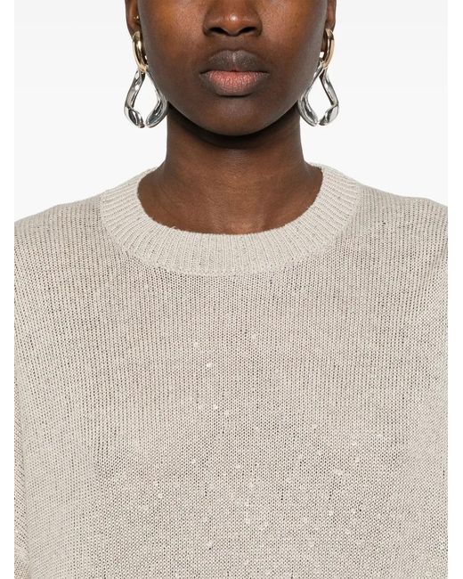 Brunello Cucinelli Natural Sequin-Embellished Top