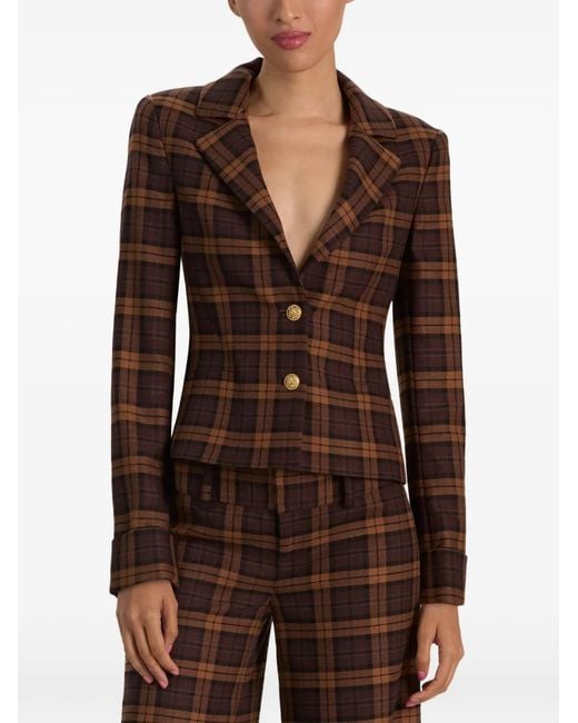 Alice + Olivia Brown Macey Plaid Blazer