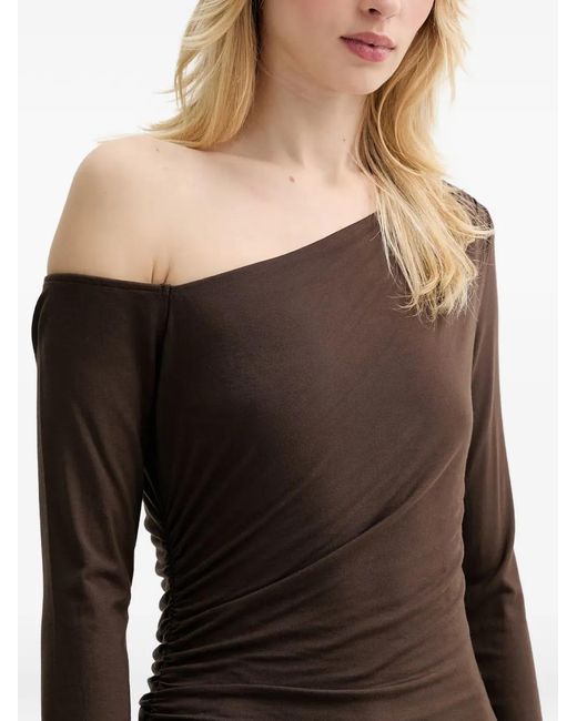 Guess Brown Kassade One-Shoulder Long-Sleeve Top