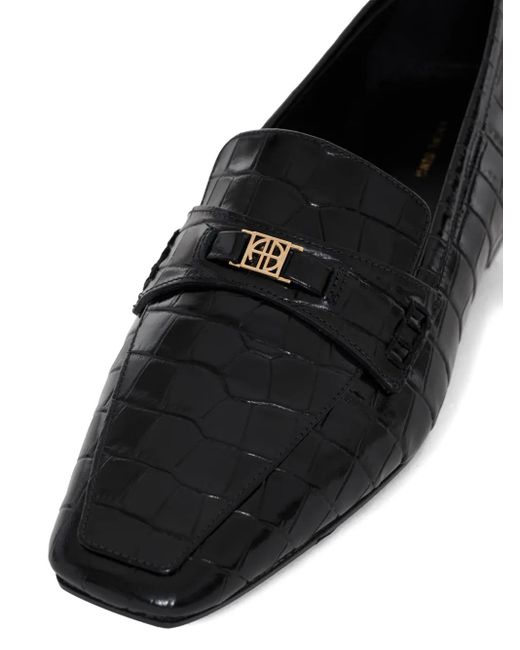Anine Bing Black Freya Crocodile-Embossed Loafers
