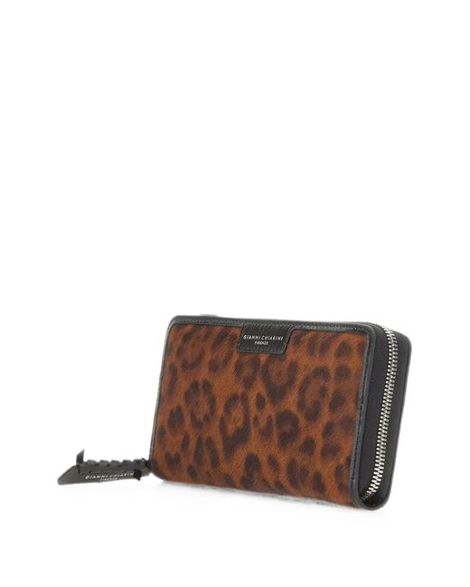 Gianni Chiarini Brown Horsy Leopard-Pattern Wallet