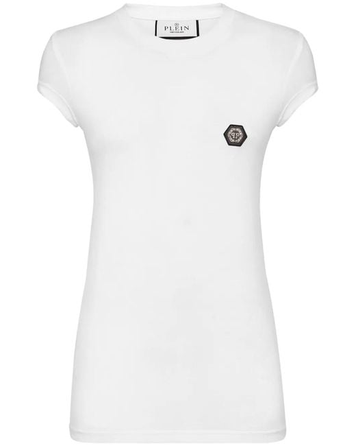 Philipp Plein White Logo-Patch Cotton T-Shirt