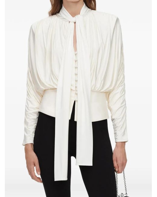 Self-Portrait White Cream Tie-Neck Jersey Top