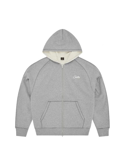corteiz Gray Thick Stitch Allstarz Zip-Up Hoodie for men