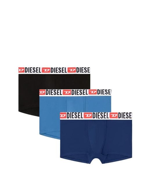 DIESEL Blue Lot De Trois Boxers À Logo All-Over for men
