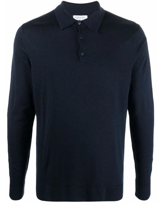 Polo A Maniche Lunghe di Sunspel in Blue da Uomo