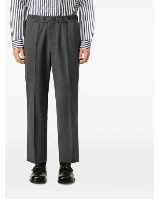 AMI Gray Elasticated-Waist Wool Trousers for men