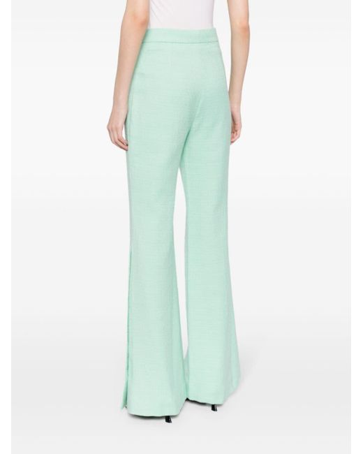 Patou Green Button-hem Tweed Flared Trousers