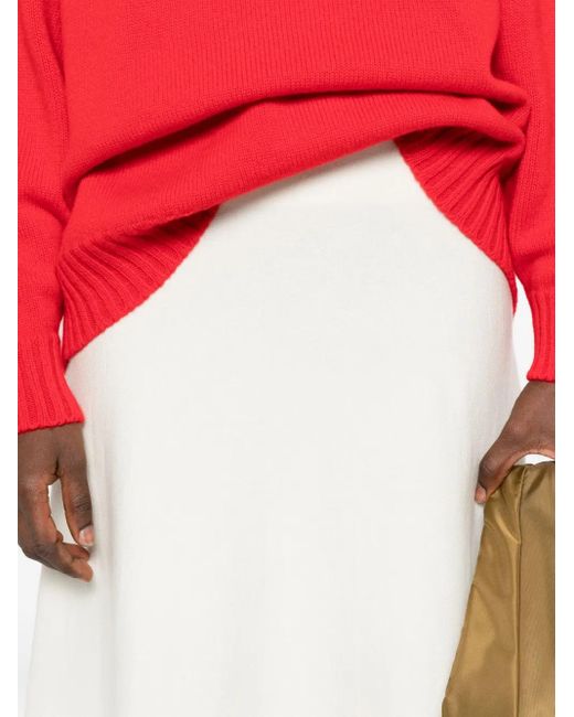 P.A.R.O.S.H. White A-Line Knit Midi Skirt
