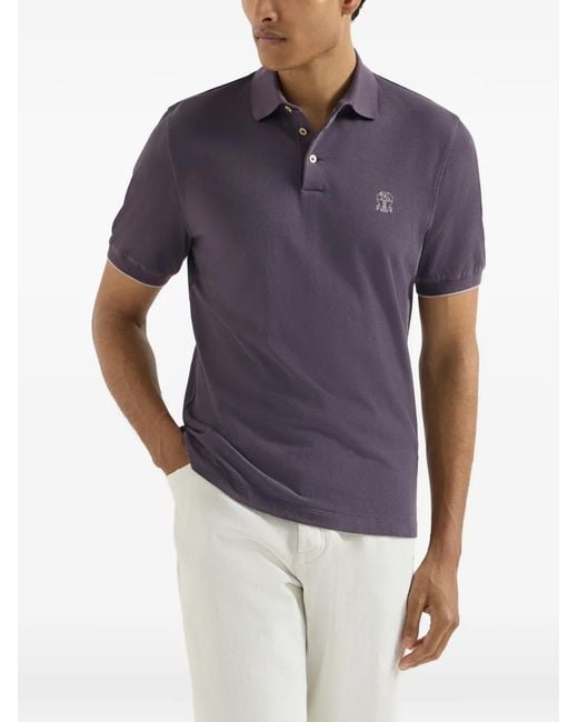 Brunello Cucinelli Purple Cotton-Piqué Polo Shirt With Logo for men