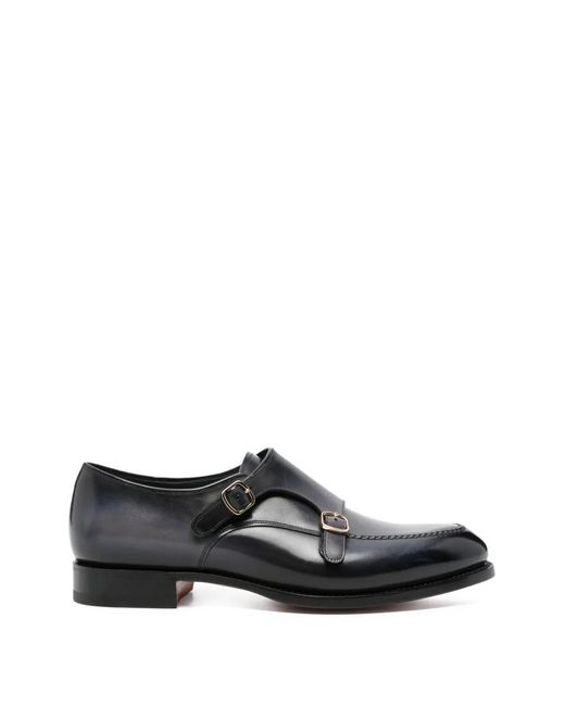 Santoni Black Buckle-Strap Leather Monk Shoes for men