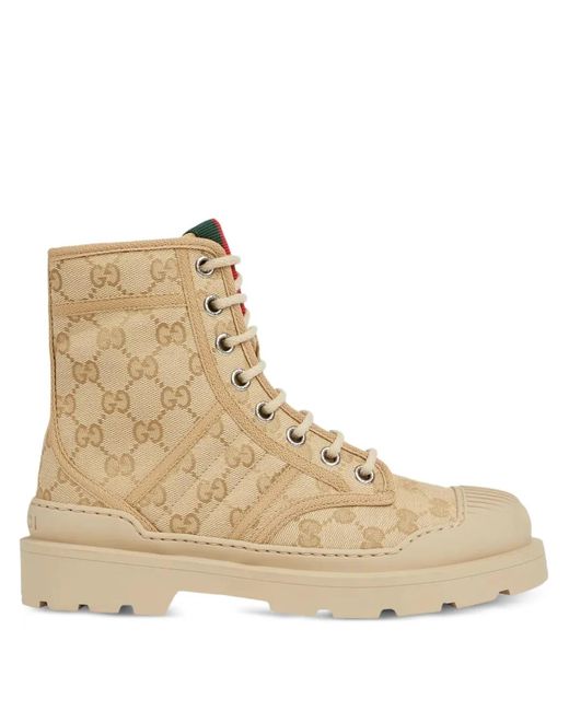 Gucci Natural Web Logo-Pattern Lace-Up Boots